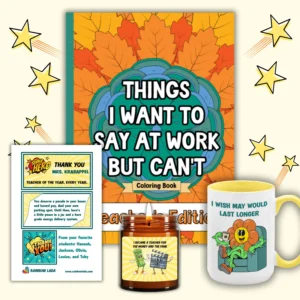 Teacher Luxury Gift Set: Funny Teacher Coloring Book, Vanilla Candle, Mug and Personalized Card